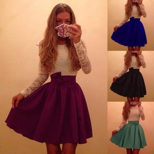 Women Lace Long Sleeve Dress Summer Patchwork O-neck Dresses Female Party Sundress Mini White Dresses