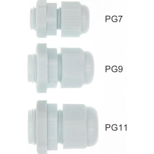 10pcs IP68 PG7 PG9 PG11 for 3-6.5mm-10mm Wire Cable CE White Waterproof Nylon Plastic Cable Gland Connector