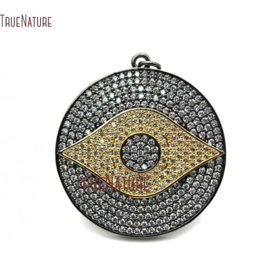 10pcs Round Disk Pendant CZ Pave Charm Micro Zircon Paved Evil Eye Charm Pendant PM20035