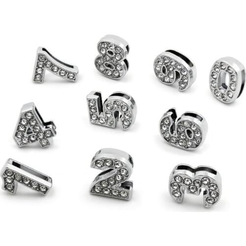 10 pieces Internal Dia 8mm slide Charm numbers DIY Accessories fit 8mm wide belt pet collar