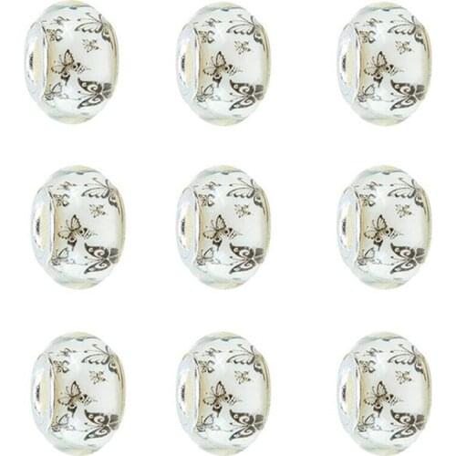 20Pcs Butterfly Acrylic Big Hole European Beads Fit Pandora Bracelet Bangle Snake Chain Spacer Beads Pendant Necklace Jewelry