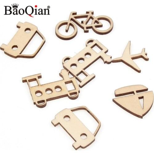 20Pcs 24-40mm Unfinished Wooden Hollow Transportation Car Scrapbooking Embellishment For Arts Crafts DIY Wood Decoration