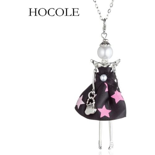 2018 Star Stripe Dress Doll Pendant Necklace Handmade Pearl Head Doll Big Choker Collares Girls Woimen Fashion Maxi Jewelry