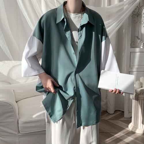 2021 Mens Splicing Color Hawaiian Shirt Short Sleeve Beach Shirts High Quality Asian Fashion Casual Clothes Shirts Size M-3XL