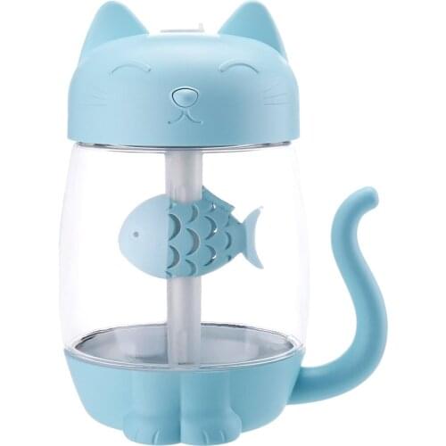 3 In 1 Portable Cute Cat Air Humidifier Maker LED Lamp Ninght Lamp USB Fan for Desk Travel Office Car Bedroom