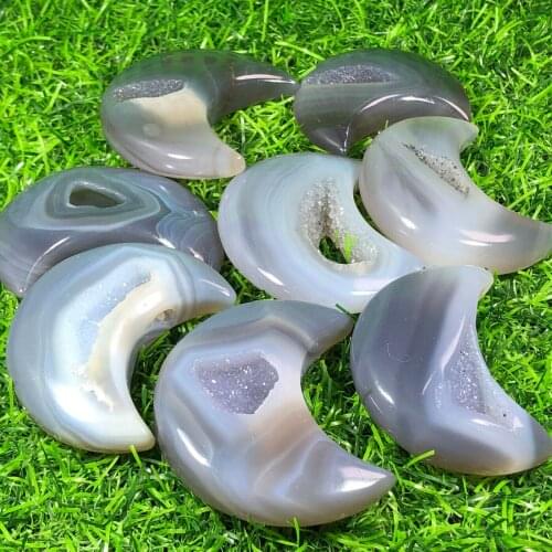 A Natural agate geode Quartz crystal hand building Moon Reiki Healing