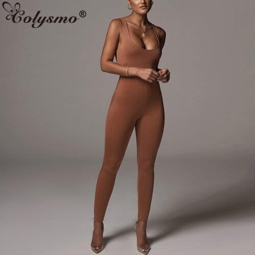 Colysmo Bodycon Jumpsuit Sleeveless Stretch Solid Color One Piece Summer Casual Party Outfits Fashion Women Joggers Sports Wear