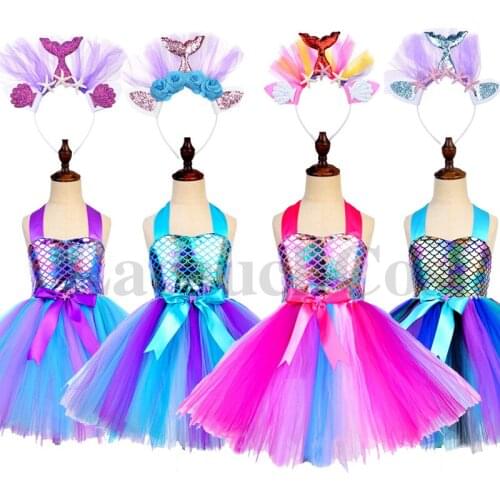 Princess Kids Baby Dress For Girls Fancy Mermaid Net yarn Dress Sleeveless Sequins Party Birthday Baptism Dress For Girl Summer
