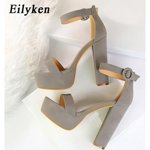 Eilyken Women Square High Heels Fashion Open Toe Ankle Buckle Strap Ladies Shoes Platform Sandals 2021 Summer New Size 34-43