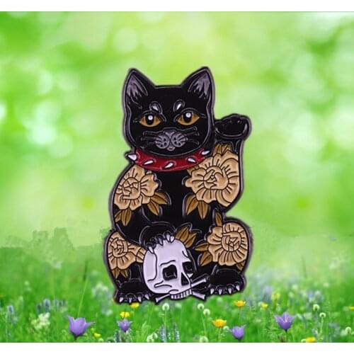 Black Unlucky Lucky Cat Japanese Maneki Neko enamel pin The cat just wants to be loved and prove that black cat are not bad luck