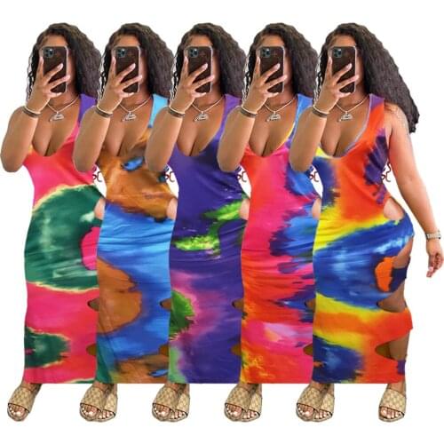 Hot sale fashion tie-dye plus size sexy dresses for women dresses for women 2021 Dress women plus size clothing for women