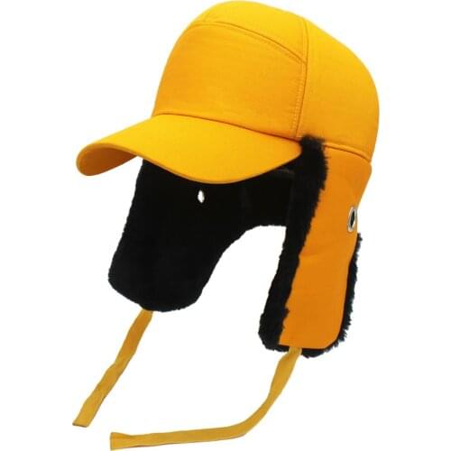 Cotton Unisex Bomber Hat Faux Rabbit Fur Lining Railway Worker Winter Working Hat Thicken Windproof and Warm Ski Hat