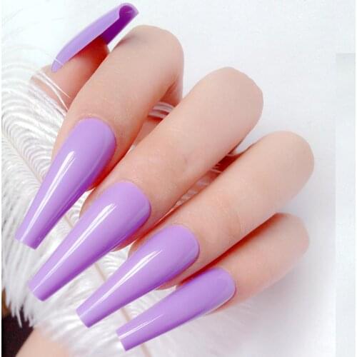 24Pcs Shiny Purple Artificial Fake Nail For Design Salon Long Ballerina Stiletto False Nail UV Gel Polish Surface Manicure Tool