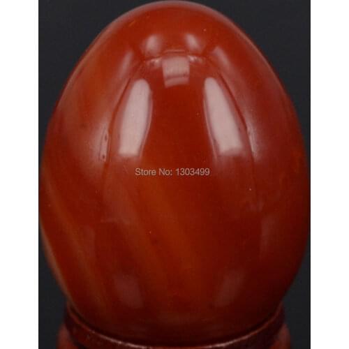 34x44MM Natural Gemstone Red Agate Sphere Egg Healing Reiki Crafts Stone Massage Finger Exercise