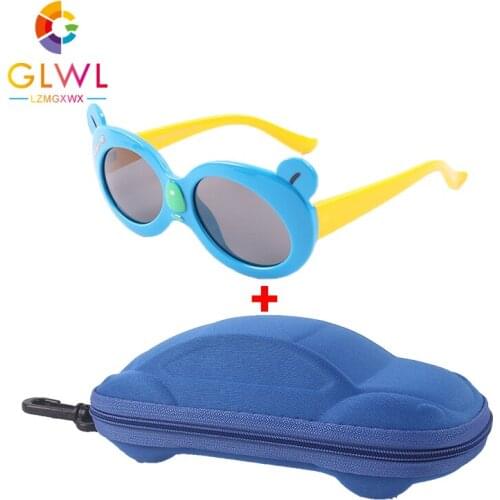Round Glasses Baby Girl Cool Sunglasses Blue Child Polarized Lenses Sun Boy Sports Eyeglasses Fashionable Eyewear With Car Cover