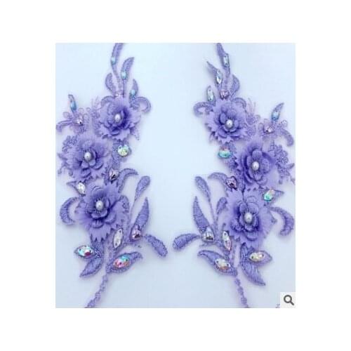 Purple Gold Beaded Embroidery Lace Flower Applique Evening Dress Accessories Childrens Skirt Decoration