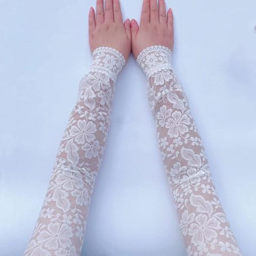Summer Sunscreen Lace Ice Silk Arm Sleeve Women Arm Cover Fashion Classic UV Protection Ice Arm Cuffs Fingerless Driving Gloves