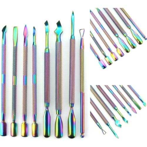 8 Type Stainless Steel Nail Cuticle Pusher Mermaid Color Double Head UV Gel Polish Manicure Dead Skin Clean Nail Art Files Tools