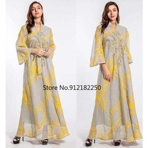 Moroccan Kaftan Dubai Muslim Women Abaya Dress Embroidered Sequined Plus Size Boubou Elegant Kimono Ankara Dashiki Clothing
