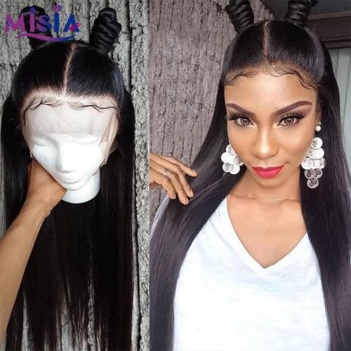 MISIA Fashion Transparent 13x4 Straight Lace Frontal Wig PrePlucked Brazilian Hair Wig Natural Human Hair Wigs For Black Women