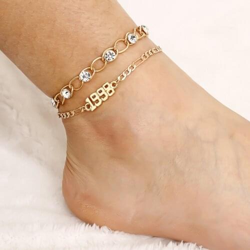Mosaic multilayer chain anklet wild number geometric with creative zircon anklet feet jewelry for women