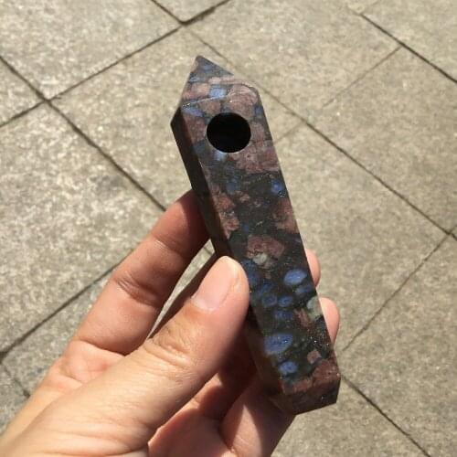 Natural polished glaucophane stone smoking pipe crystal