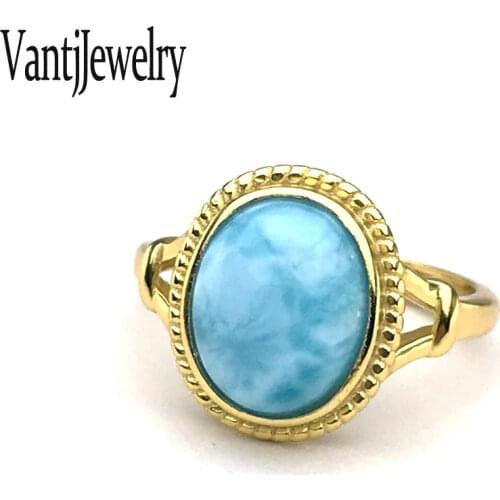Real Natural Blue Larimar Rings Sterling 925 Silver Gemstone Dominican for Women Wedding Engagement Party Birthday Jewelry Gift