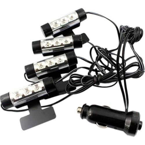 4x Blue 12V Car Interior Decorative Neon Under Dash Floor 3 LED Light Strip Lamp