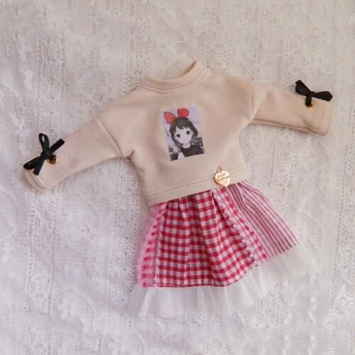 Dolls Blyth Clothes Cartoon Long-Sleeve T-shirt+Skirt for Licca azone Holala 30cm Blyth Sweater Outfit for1/6 doll accessories