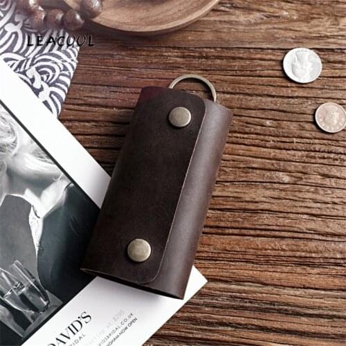 LEACOOL Original Genuine Leather Car Key Wallet Cow Housekeeper Keys Organizer Male Keysmart Cover Women Key Case Bag Holder
