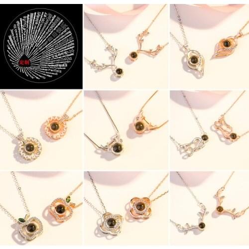 Fashion Creative Projection Necklace Christmas Elk In One Hundred Languages I Love You Clavicle Chain Girlfriend New Year Gift