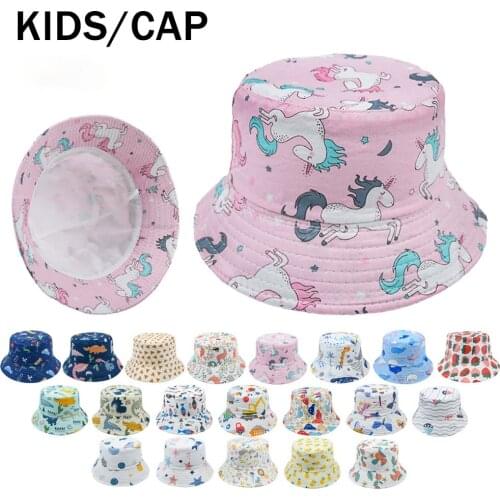 Children Panama Fishing Cap Bucket Hat Summer Unicorn Printing Cap for Boys Girls Kids Cartoon Sun Caps Outdoor Fisherman Hat