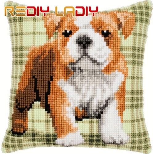 Cross Stitch Cushion English Bulldog DIY Chunky Cross-Stitch Kits Acrylic Yarn Pillow Case Home Decor Sofa Pillows Arts & Crafts