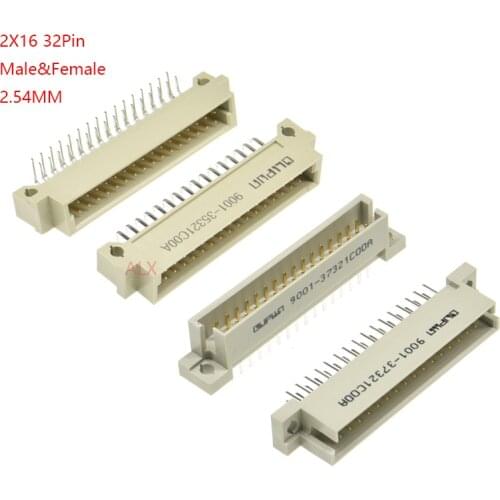 5pcs din 41612 Connector 2 Rows Plug Header Male Female Through Hole 2X16 32 Pin Pitch 2.54 mm 9001 35321 36321 37321 38321