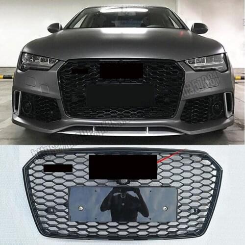 For rs7 style honeycomb mesh grill for audi a7 s7 2016 16 2017 17 2018 18 shiny BLACK abs front bumper hood racing grid