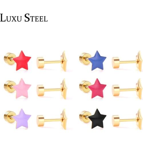 LUXUSTEEL Stainless Steel Mixed Color 12pairs lots Star shape Screw Stud Earrings 2020 Party pendientes aretes Wholesale