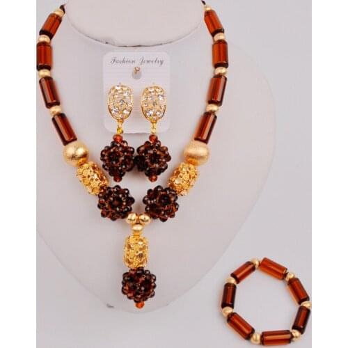 Stylish Brown African Wedding Beads Costume Necklace Women Jewelry Set ZQ-05