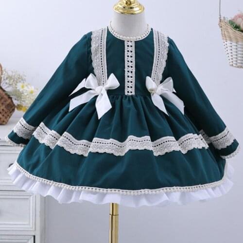Baby girl vintage Spanish lolita princess dress kids casual bow lace stitching ball gown dress