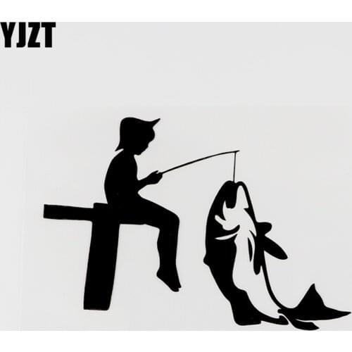 YJZT 13.1CMX8.5CM Cute Boys Fishing Rod Fish Pond Decal Vinyl Car Sticker Black/Silver 8A-0800