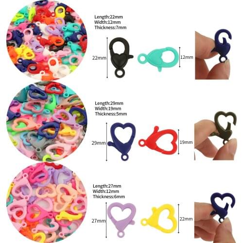 20pcs Love Heart Shape Mixed Color Plastic Lobster Clasp Hooks Key Ring Clasp End Connectors For Jewelry Making DIY Accessories