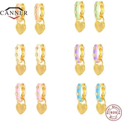 CANNER 925 Sterling Silver Heart Pendant Enamel Piercing Drop Earrings Round Piercing Dangle Earring Women Jewelry Accessories