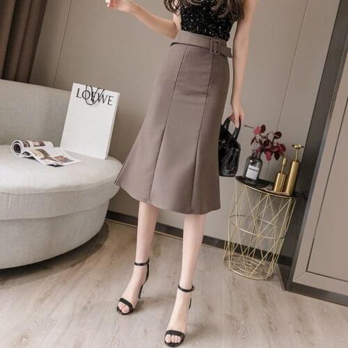 Women 2021 Summer Fashion Mid-long Fishtail Skirts Female New Solid Color Slim Skirts Ladies High Waist Thin Skirts T18