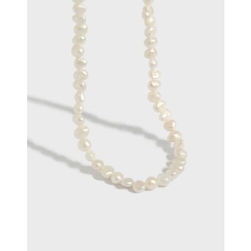 SHANICE Trendy S925 Sterling Silver Necklace ins niche design sense Baroque Natural freshwater pearl for Women Round Chokers