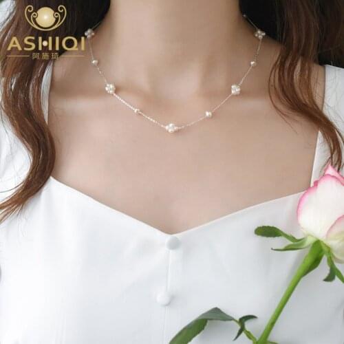 ASHIQI Natural Freshwater Pearl 925 Sterling Silver Hand Woven Flower Ball Necklace Jewelry for Women