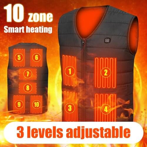 Mens Thermal Vest 10 Heating Zones USB Electric Charging Jacket, Warm Clothes, Cold Washable Heating Vest, Fishing Camping