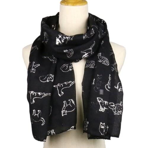 2021 Fashion Women Scarf Cute Cat Printed Soft Wrap Autumn Winter Warm Scarves Shawls Silk Scarves Comfortable Turban Scarves