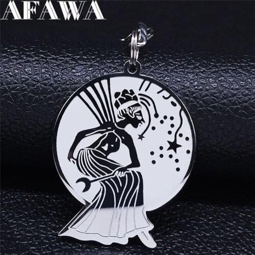 2021 New Fashion Moon Goddess Stainless Steel Key Chain for Women Silver Color Keychains Jewelry porte cle pour femme NXS01