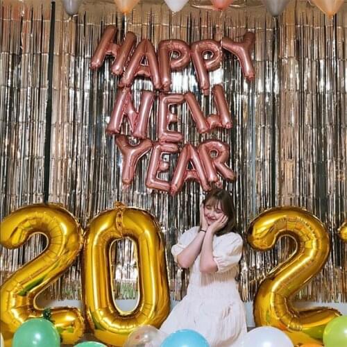 2022 Happy New Year Decorations Balloons Giant Gold Black Number Champaign Bottle Star Round Foil Balloon New Year Party Suppli