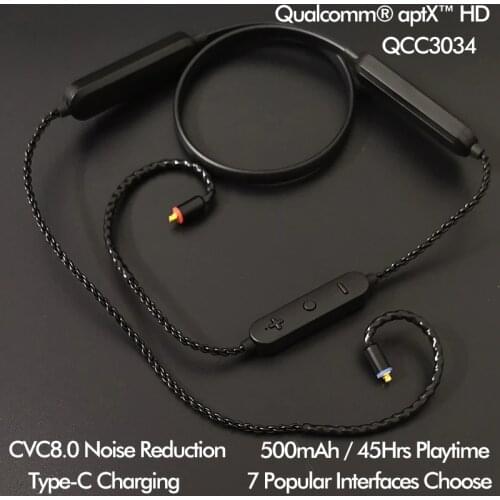 Bluetooth 5.0 Earphone Aptx HD QCC3034 Module Headset Upgrade Cable As Wired Headphone No White Noise PK KZ TRN Audio BT Cable