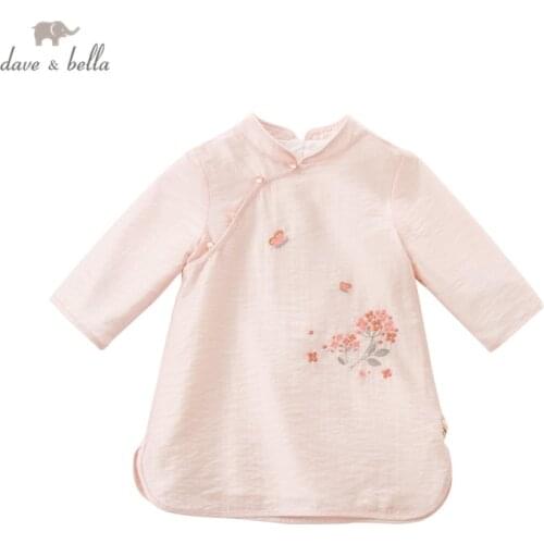 DBM17250 dave bella spring baby girls Chinese style floral dress children fashion party dress kids infant lolita clothes